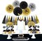 Silver Black Gold Party Decorations - 23pcs Tissue Paper Flowers Pom Poms Tassel Garland Pennant Banner Flags Streamers Birthday New Years Eve Retirement Graduation Classroom Hanging Decor Supplies